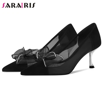 

SARAIRIS New Female Breathable Summer Mesh Pumps Sexy High Thin Heels Pumps Women Elegant Natural Kid Suede Shoes Woman