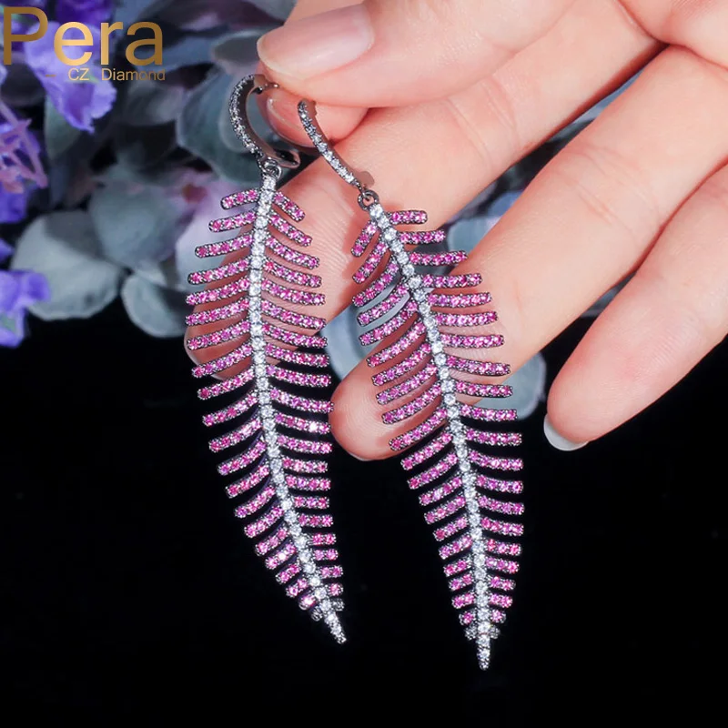 

Pera Ethnic Leaves Red CZ Crystal Black Gold Big Long Leaf Hanging Drop Women Earrings for Daily Party Jewelry Gifts E426