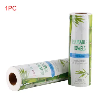 

25pcs/Roll Soft Quick Dry Reusable Bamboo Fiber Washable Absorbent Kitchen Paper Towel Multipurpose Cleaning Home