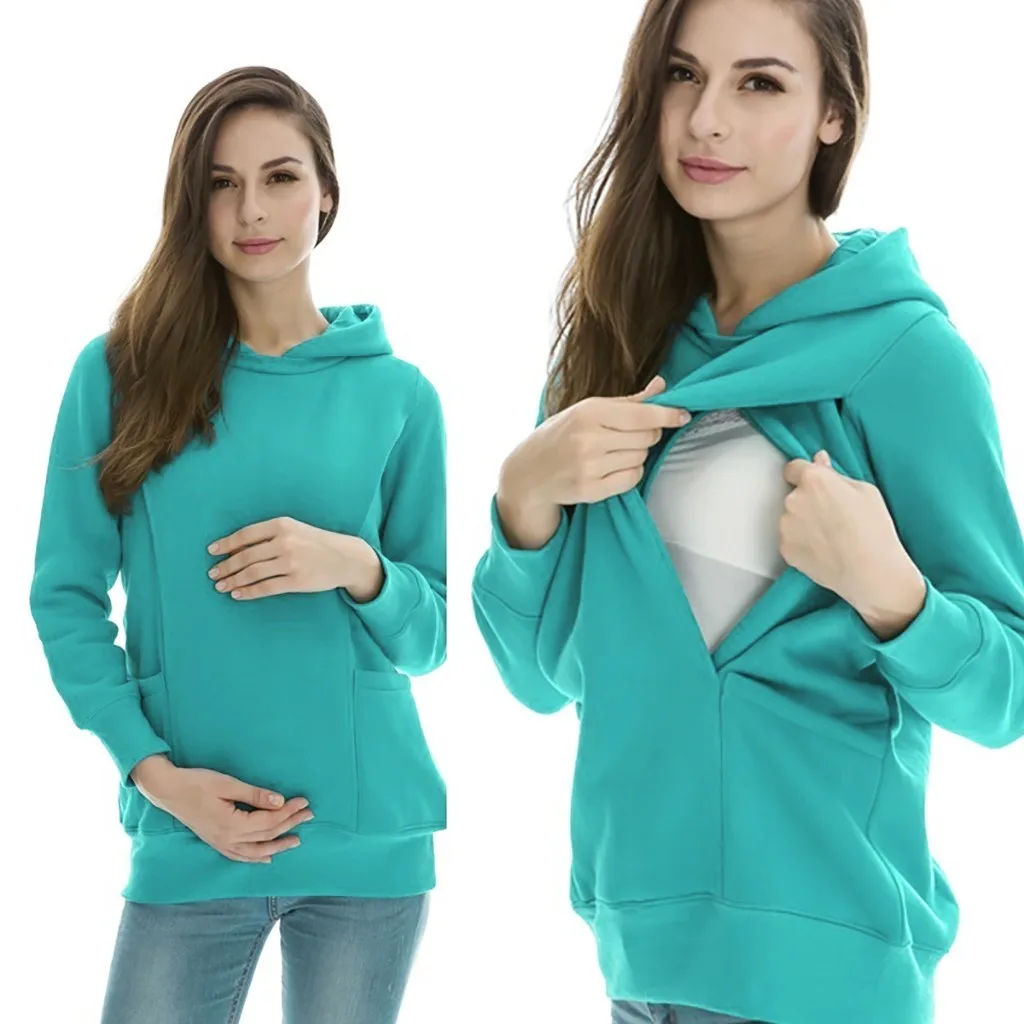 vetement femme для беременных, с длинным рукавом, с капюшоном для кормящих и беременных, однотонные топы, пуловер при грудном вскармливании, толстовка