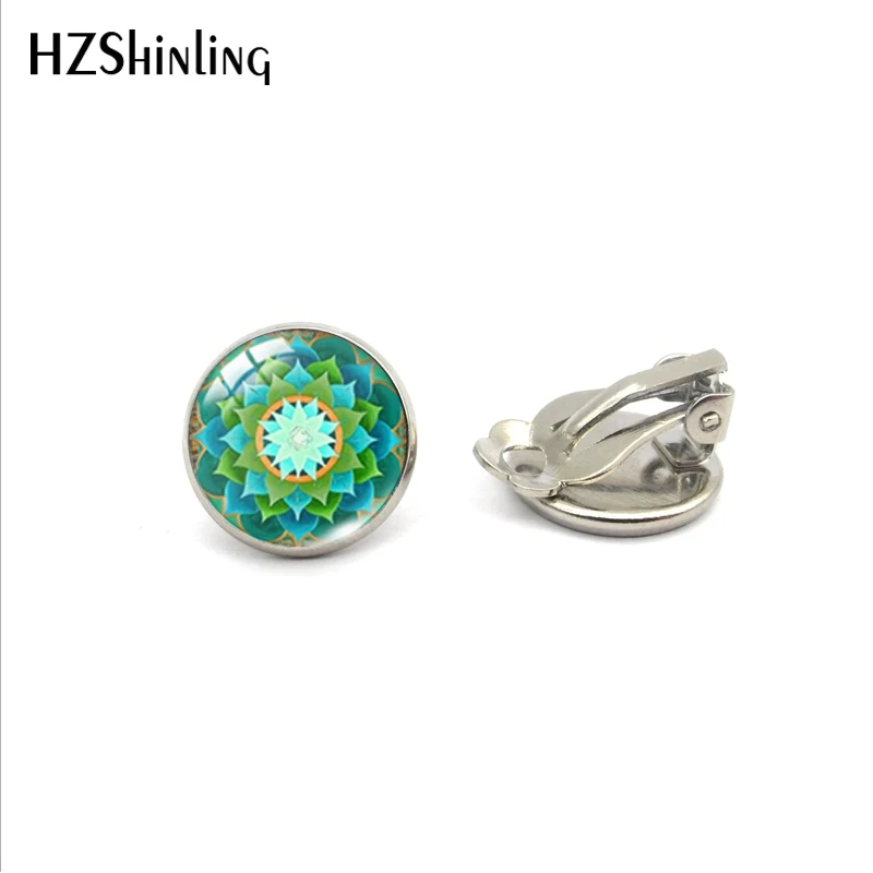 7-Silver Винтажные золотые серьги-клипсы в виде мандалы, красивые цветы, дизайн мандалы, не прокалываются, ювелирные изделия для женщин и девушек - Окраска металла: 7-Silver