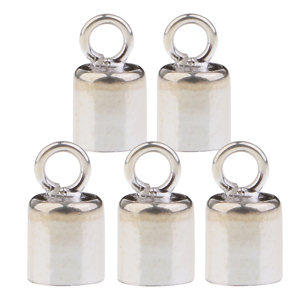 5pcs 925 Sterling silver color 3mm Inner Dia Necklace Bracelet Leather Cord End Caps Tassel Crimp End Connector DIY Jewelry Findings