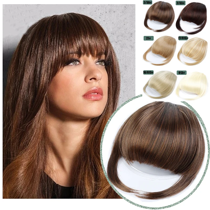 Flequillo sintético para mujer, accesorio de falso pelo con Clip en la extensión del cabello, flecos falsos, flequillo de aire Natural, 24 colores