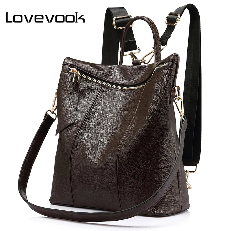 Женский кожаный рюкзак LOVEVOOK школьный портфель большого объёма для девочек