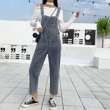 

Denim Bib Pants Overalls Womens Streetwear Y2k Jeans Korean Casual Trousers Autumn New Style High Waist Big Pockets Personality
