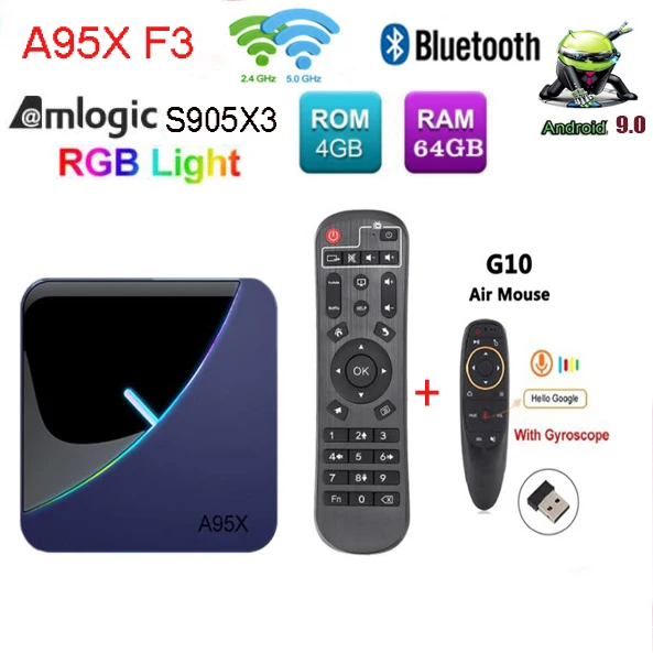 A95X F3 Android 9,0 ТВ приставка RGB светильник последняя Amlogic S905X3 Чип Wifi BT ТВ приставка YouTube 8K Netflix Plex ТВ приставка Смарт ТВ приставка - Цвет: 4G 64G G10