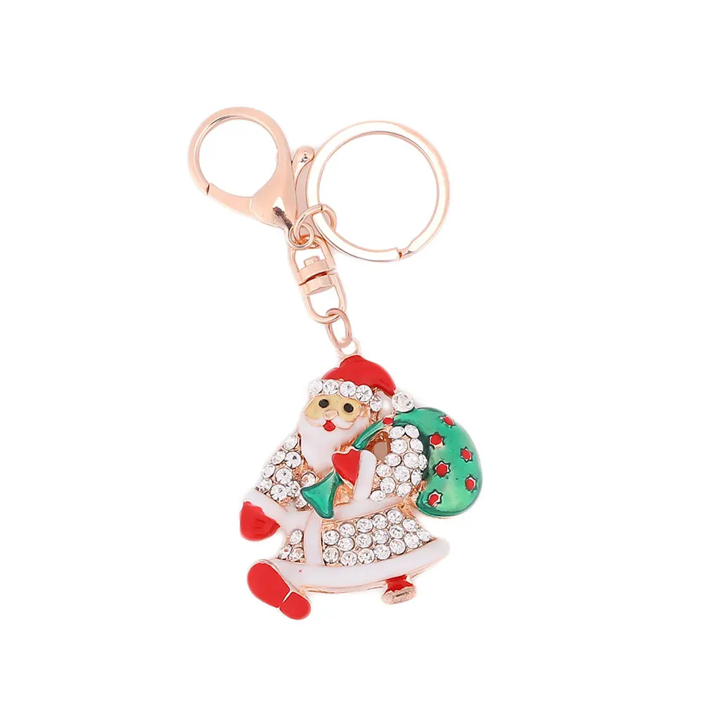 Брелок подвеска с Санта-Клаусом Стразы Рождество автомобиль милый - Color Name: Santa Claus