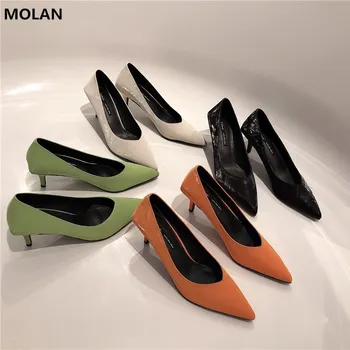 

MOLAN Brand Designers 2020 New Luxury Good Quality Sexy High Thin Heels Shallow Lady Pumps Slip On Velvet Shoes Women For Party