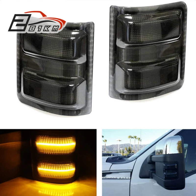 

281KM Smoked Lens Turn Signal Indicator Light LED Side Mirror Marker Lamps Compatible With 2008-2016 Ford F250 F350 F450