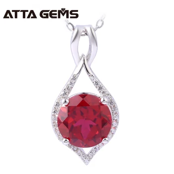 

Ruby Sterling Silver Pendants Round Faced Created Ruby Pendant for Women Wedding Engagement Style Classic Design Birthday Gifts