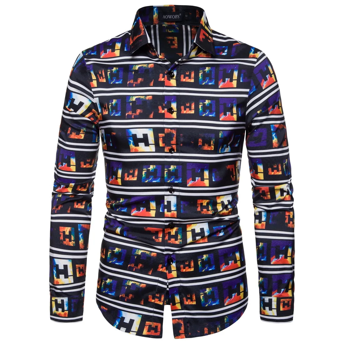 

3D Printing Shirt Men's Hip Hop Lapel Long Sleeve Men's Shirt Shirt Trend Casual Men's Shirt