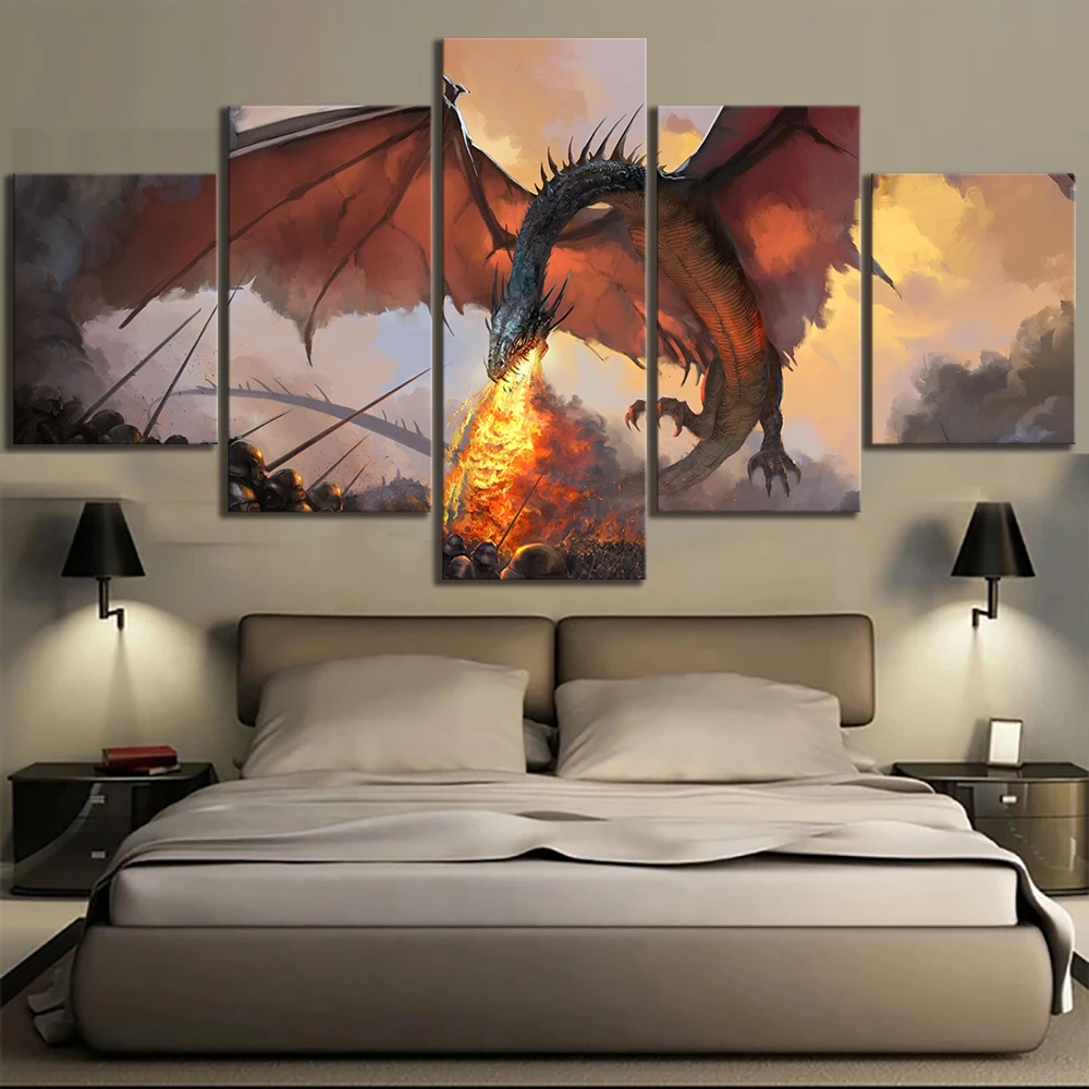 A Song of Ice and Fire Dragon Poster 5 Pcs Modern Home Wall Decor Canvas Picture Art HD Print Painting On Canvas for Living Room (1)