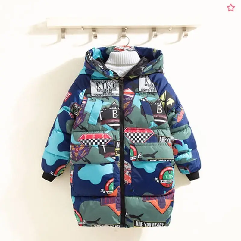 

2020 Winter New Children 's Clothing Boys Down Cotton Mid-Length Floral Padded Jacket 3-8 Years Old Kids Fashion Warm Top