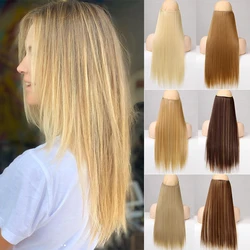 MANWEI 24Inches Synthetic Natural Hair Invisible Wire In Hair Extensions No Clip With Secrect Line Easy Attach Hairpiece