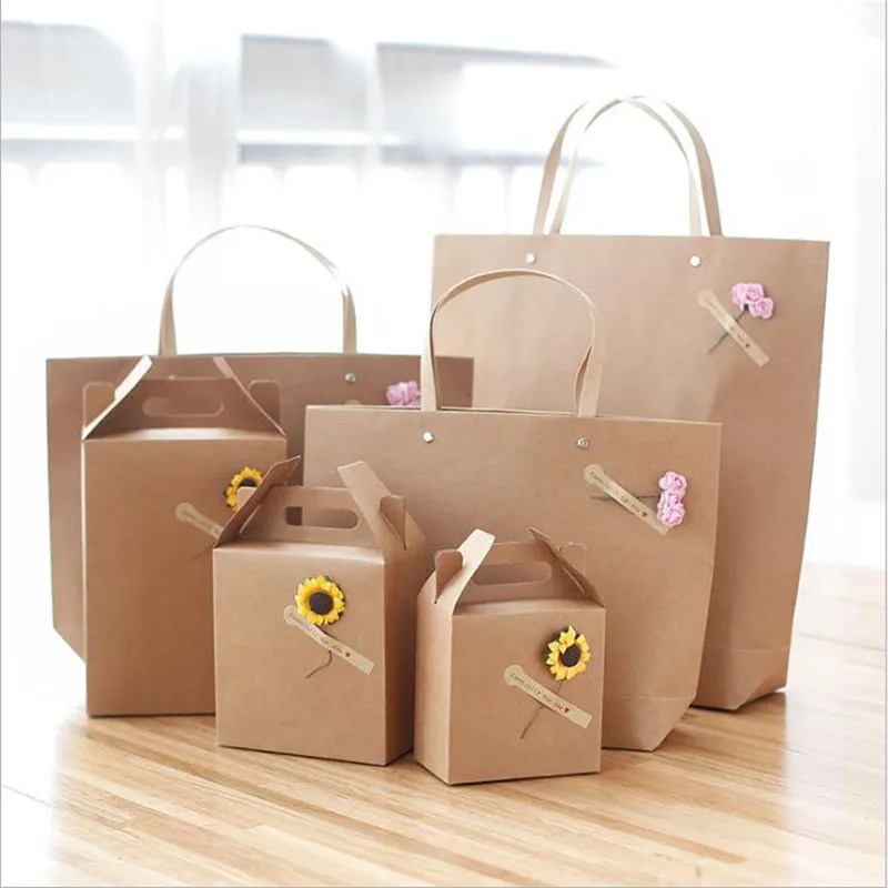 

2pcs/Lot Hot Sale Handmade Kraft Paper Bags, Custom Made Cloth And Shopping Bags, Flowers And Gifts kraft Paper Gift Boxes