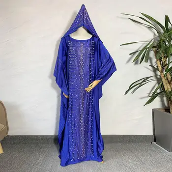 

Siskakia luxurious Rhinestones Pearl Bat Sleeve Abaya Dress Loose Plus size Muslim Dubai Africa Kaftan Simulation Silk Satin New