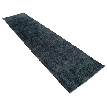 

78x314 Cm Black Handmade Overdyed Runner Rug-3x10 Ft