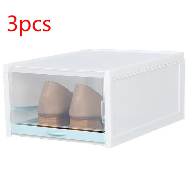 Blue 3pcs Штабелируемый Пластик ящик для хранения обуви тянуть Тип прозрачный шкаф с выдвижными ящиками Sneaker коробка, различные отделки флип ящик для хранения организаторов - Цвет: Blue 3pcs