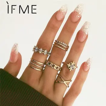 

IF ME Vintage Gold Cross Multilayer Rings Set For Women Elegant Twist Finger Rings Fashion Crystal Shiny Female Jewelry Gifts