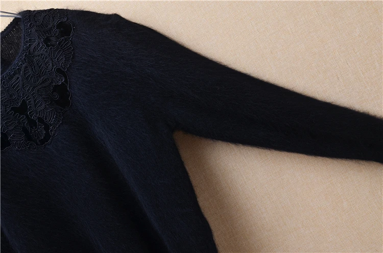 Ladies women mink cashmere o-neck loose fluffy angora rabbit fur loose hand knitted pullover sweater short warm sweater pullover