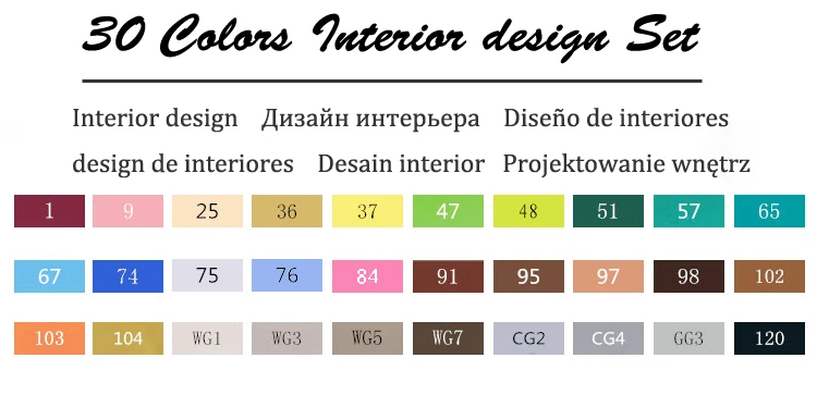 30 Interior Set TouchFIVE 30/40/60/80/168 Цвет маркер для рисования набор двойной головой художественный эскиз жирной на спиртовой основе маркеры для анимации Manga - Цвет: 30 Interior Set