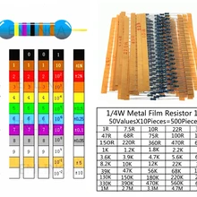 500 шт./лот 50 значений 1/4 Вт 0,25 1% металлического пленочного резистора Ассортимент Комплект 1R-10mR 1ohm-10Mohm комплект образцов резистора