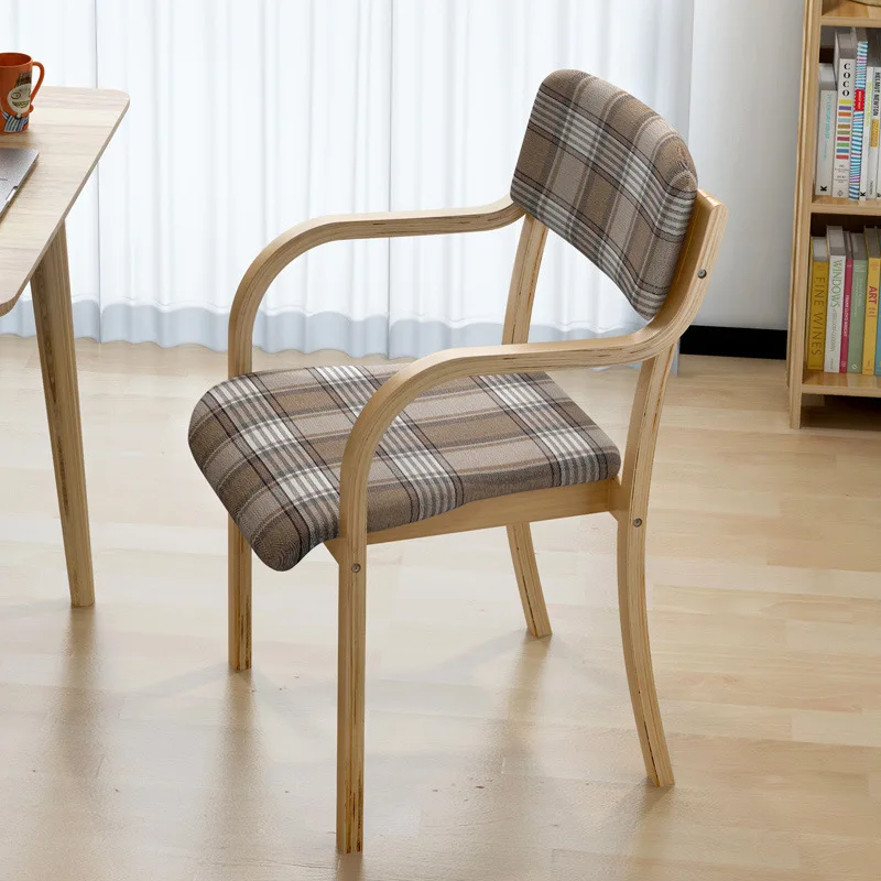 

IKEA style Office Chairs Wooden minimalist stool Breathable durable fabric Kitchen seat dining bench With armrests