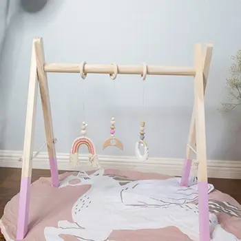 

1Set Toddler Infant Room Decorations Cartoon Baby Wooden Rainbow Ornaments Gym Fitness Frame Rack Hanging Pendant Toys Kit