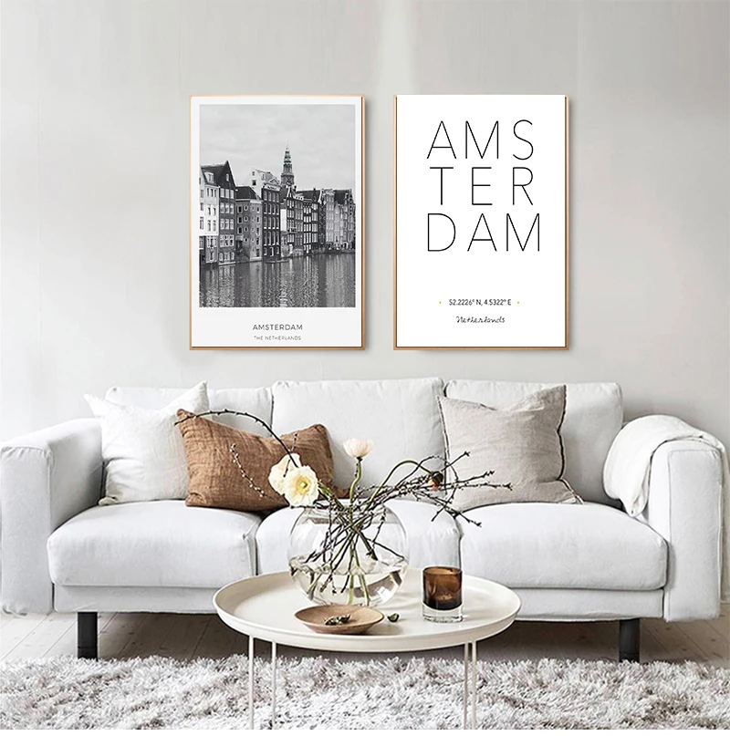 Photo Canvas Painting Wall Art Picture , City Poster Amsterdam Coordinates Canvas Prints Netherlands Amsterdam Landscape