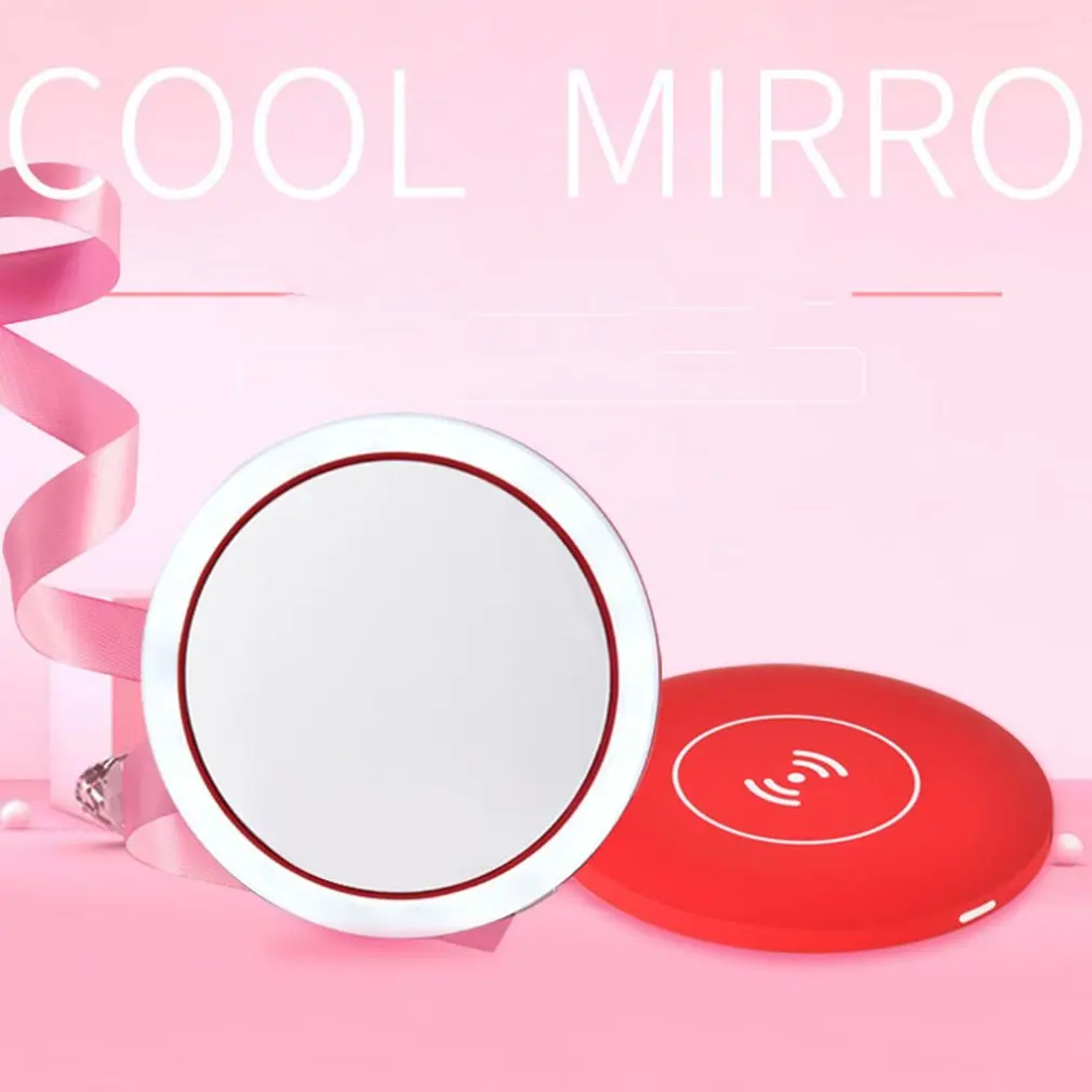 Умный светодиодный зеркальный макияж портативное косметическое зеркало с регулируемой яркостью светодиодный с 3 уровнями освещения Беспроводная зарядка косметическое зеркало 360 RingLight
