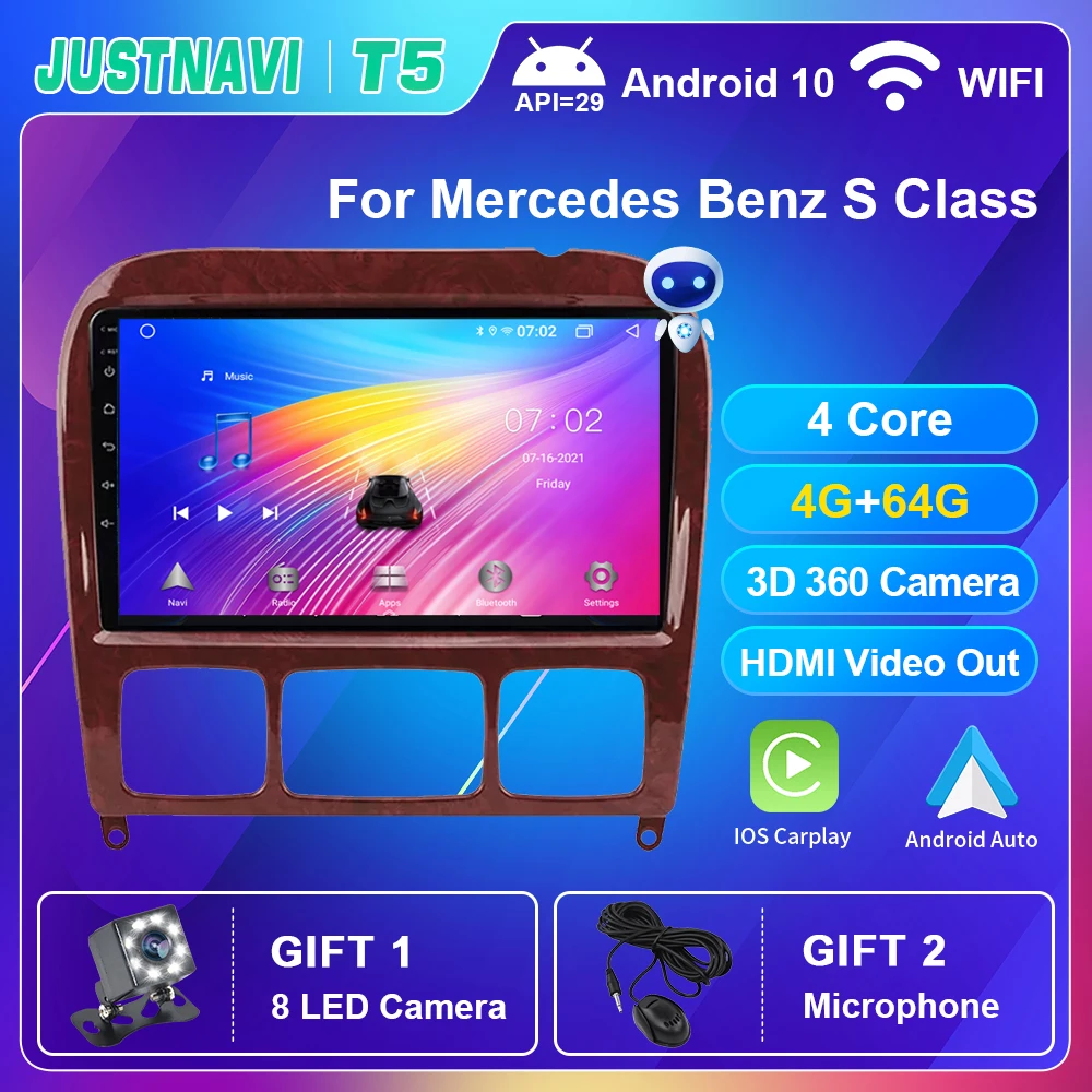Автомагнитола на Android 10 0 для Mercedes Benz S Class W220 S280 S320 S350 S400 S430 S500 S600 S55 AMG 1998-2005 OBD DSP без