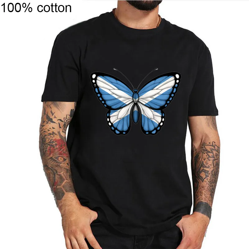 

Scotland Flag Design T Shirts Men 3D Scottish Flag Butterfly Short Sleeve T Shirts Kawaii Womens Clothing Summer Tops Cute Tees