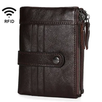 

RFID Genuine Leather Mens Wallets Cow Leather Men Wallet Coin Pocket and Card Holder High Quality Purses for Male
