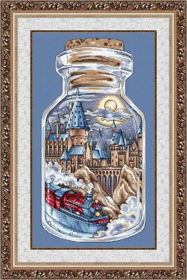 cs-3024 Cross Stitch Kit City Train in a Bottle Jar Industrial Age Vintage Chic