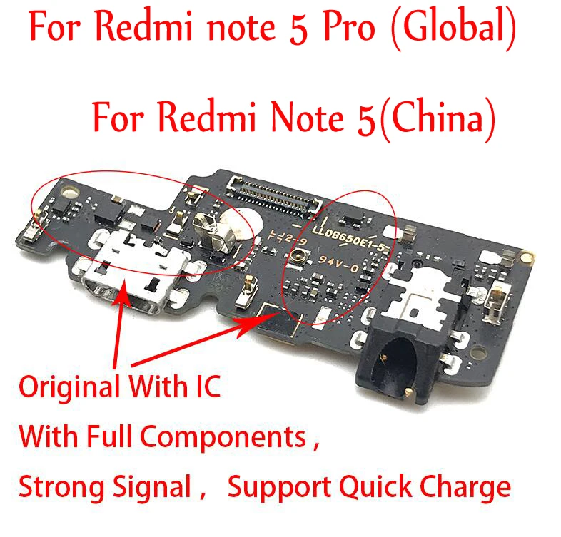 5 шт./лот, запасные части Micro usb зарядная док-станция порт зарядное устройство печатная плата гибкий кабель для Xiaomi Redmi Note 5 Note5 Pro - Цвет: Original With IC