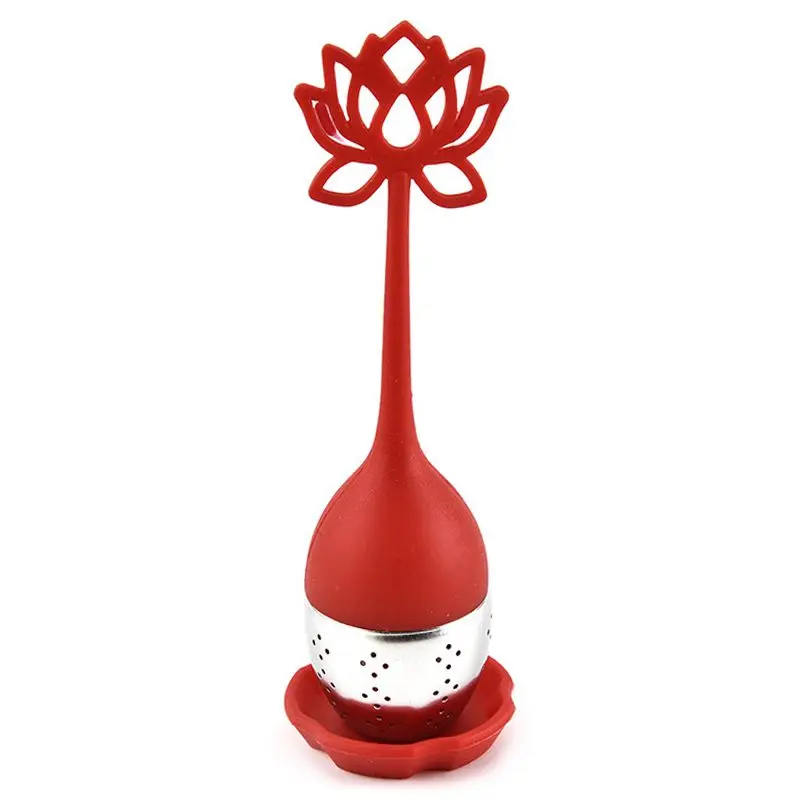 

1pcs Silicone Lotus Shaped Stainless Steel Tea Infuser Teaspoon Loose Leaf Herb Strainer Filter red