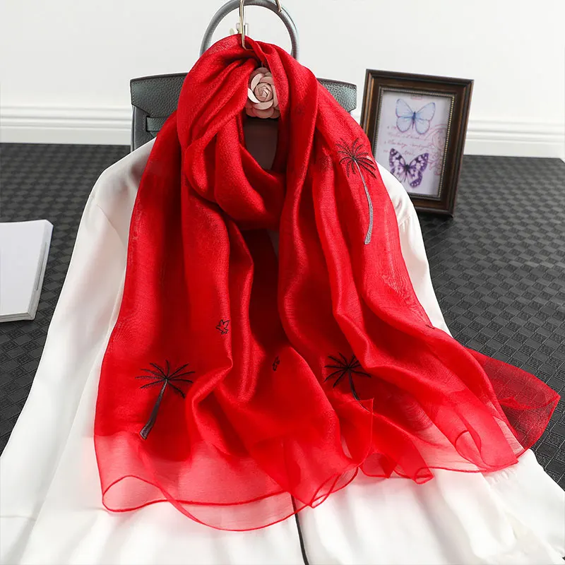 

2024 женский шерстяной шарф из натурального шелка с цветочной вышивкой, новые зимние шарфы, шали, хиджаб, Пашмина, бандана, фуляр, оптовая продажа