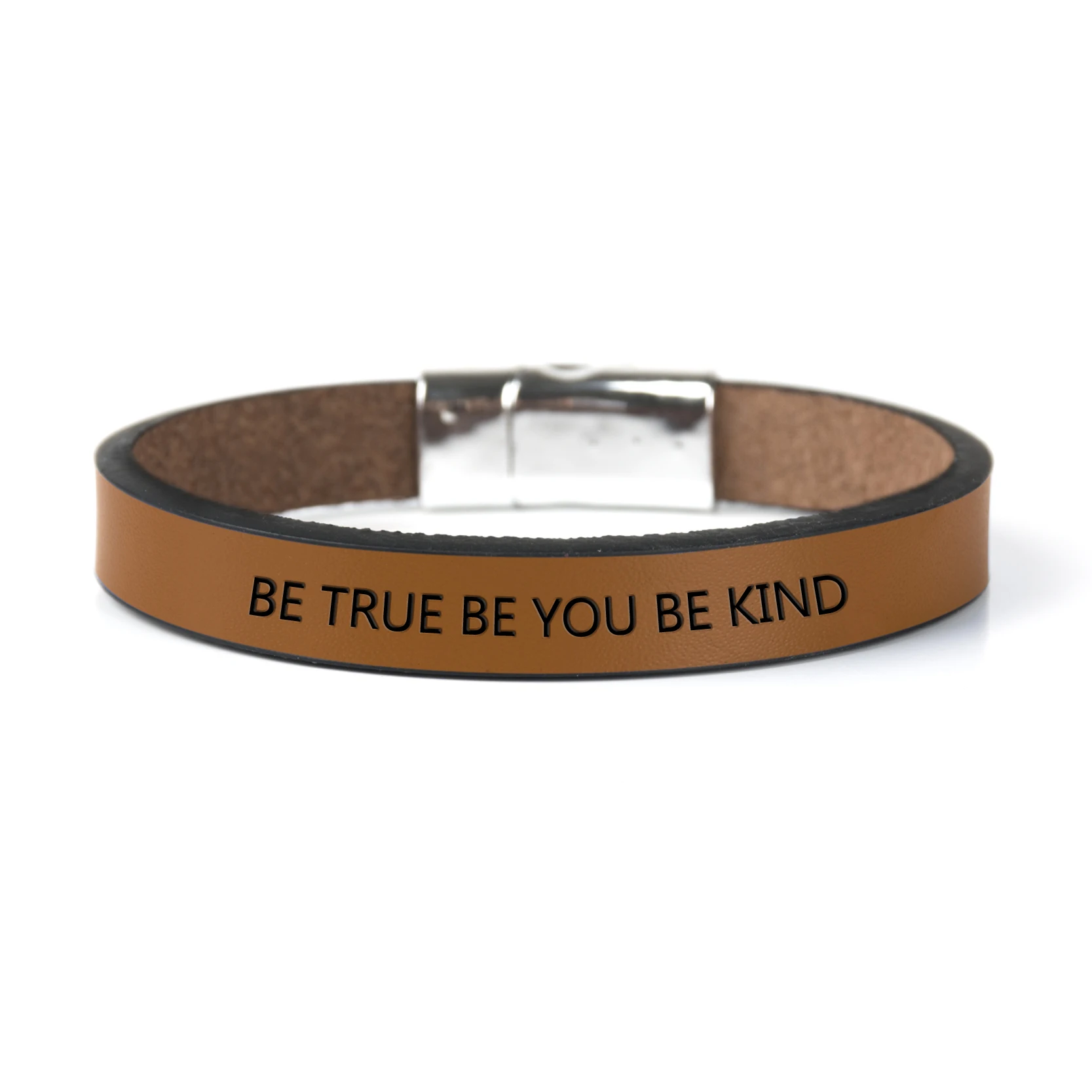 BE TRUE BE YOU BE KIND кожаный браслет сообщение манжеты браслеты для женщин мужчин кнопки браслет с мантрой манжета ручной цепи - Окраска металла: Brown