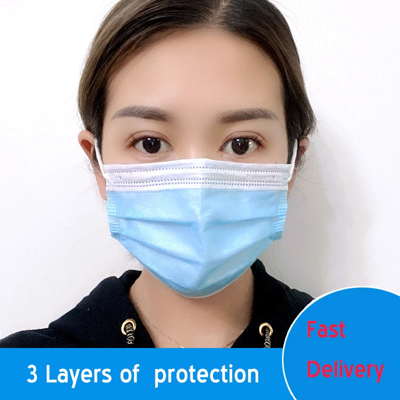 

100pcs Anti Dust Face Mask Disposable Mouth Face Mask Women Men Earloop Mouth Cover Non-Woven 3 Layer Mouth Face Masks