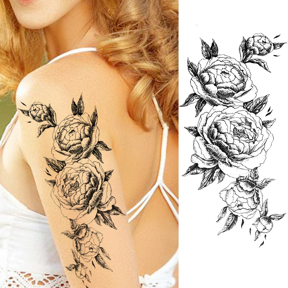 DMZ149 Black Flower Temporary Tatoos Pencil Sketch Beautiful Rose Fake Astronaut Planets Tatoo For Women Men Body Art Waterproof Tatoo - Цвет: DMZ149