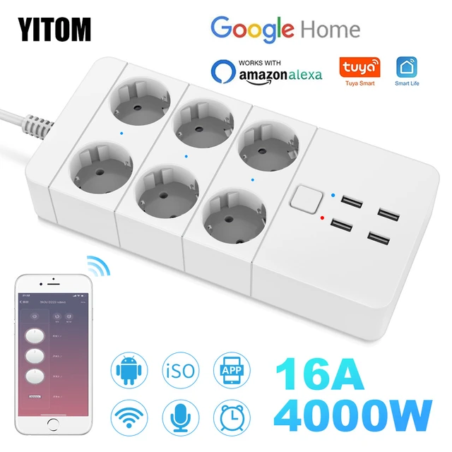 Regleta inteligente con Wifi, 3/4/6 EU, 4 puertos de carga USB,  sincronización con 5V, 3.1a, Control por Bluetooth, asistente de Google  Home y Alexa - AliExpress