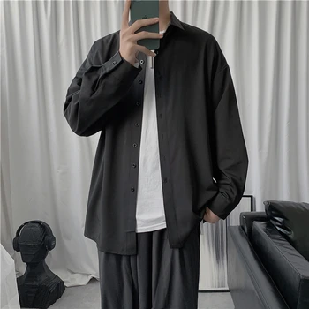 

2020 Spring And Autumn New Youth Popular Solid Color Long-sleeved Shirt Fashion Casual Loose Wild Top Black / White M-2XL