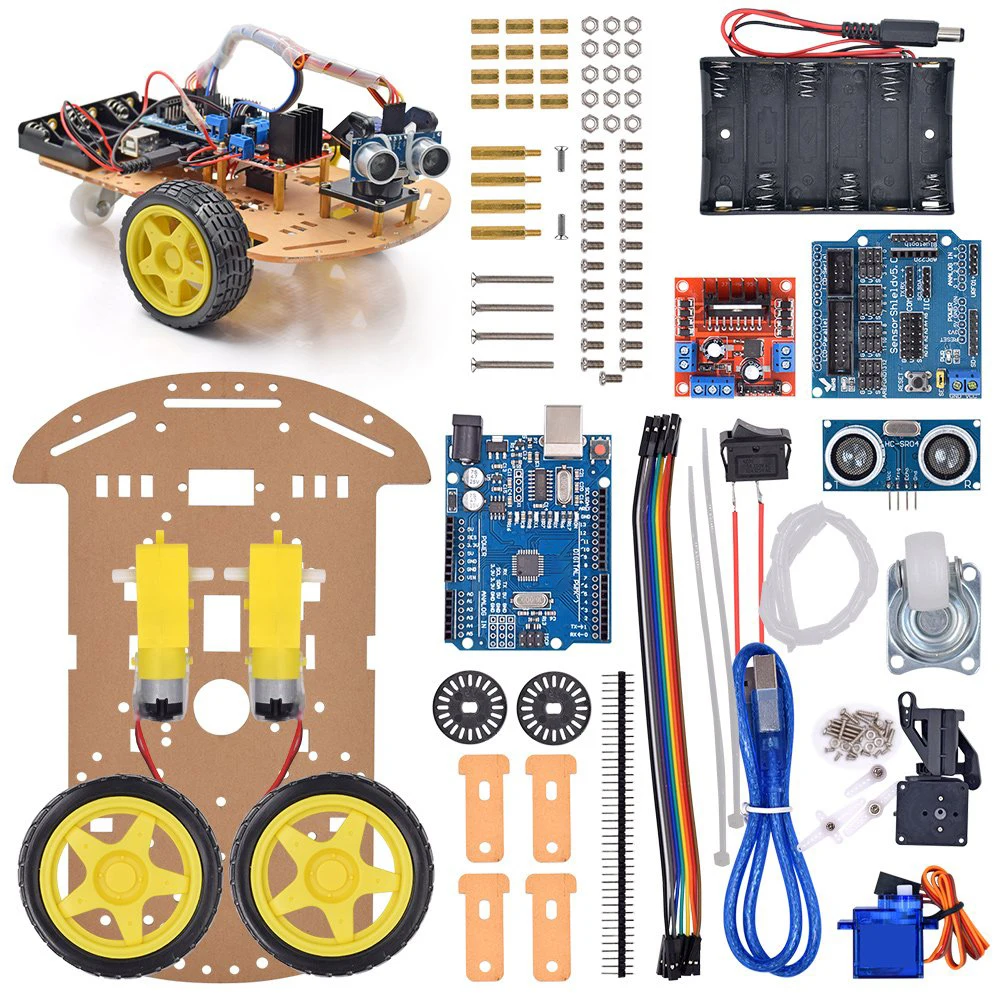 Умный робот автомобиль 2WD шасси комплект с ультразвуковым модулем, пульт дистанционного управления для Arduino DIY Kit