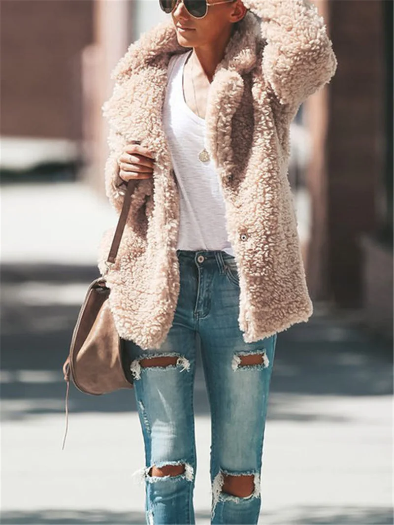 Осенне-зимняя модная блузка с карманами и отложным воротником, плюшевая бархатная куртка, 101286