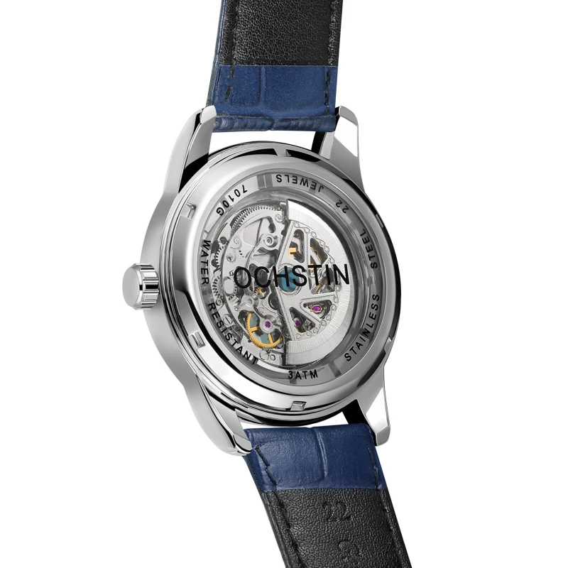 2021 Automatic Mechanical Watch OCHSTIN For Man Blue Leather Watches Men Fashion Business Luxury Wristwatch Luminous Male Clock