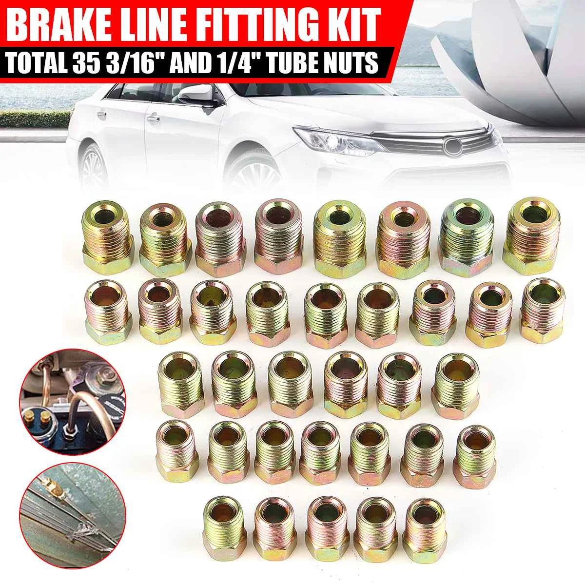 35PCS Car Brake Line Tubing Tube Fitting Kit Nuts Iron Plating Zinc For Inverted Flare 3/16'' OD and 1/4&quot | - Цена: 943,04 руб.