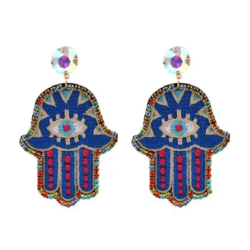 

Boho Pendant Embroidered Hand Earrings Woman Statement Earrings Crystal Stone Earrings Wedding Jewelry 2020 Gifts Oorbellen