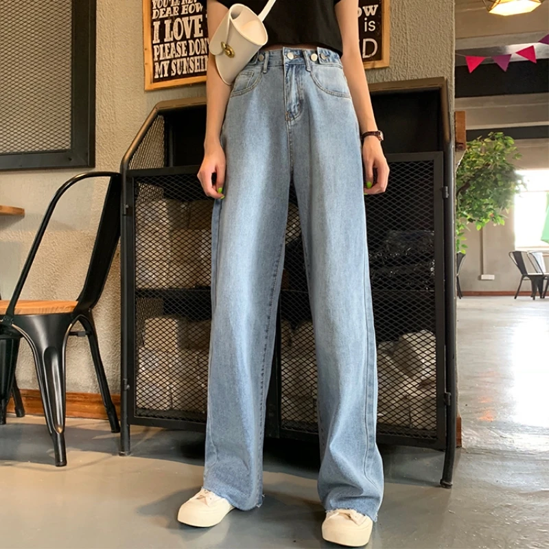 

women jeans 2019 autumn winter korean style ropa mujer boyfriend blue high waist casual loose ladies wide leg jeans femme