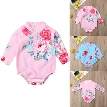 

Autumn Floral Turn Down Collar Romper Newborn Infant Baby Girls Flower Clothes Long Sleeves Romper Jumper Vest Jumpsuit Outfit