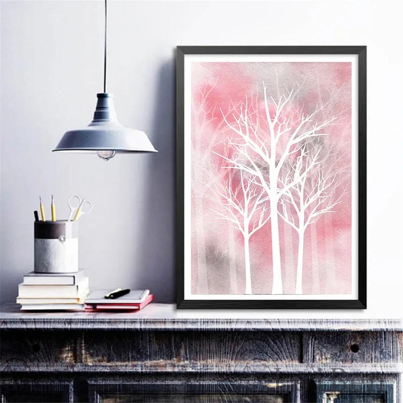 

Nordic Style Pink Pastel Fresh Branches Poster Wall Art Canvas Print Picture for Living Room Aisle Home Decorative Painting
